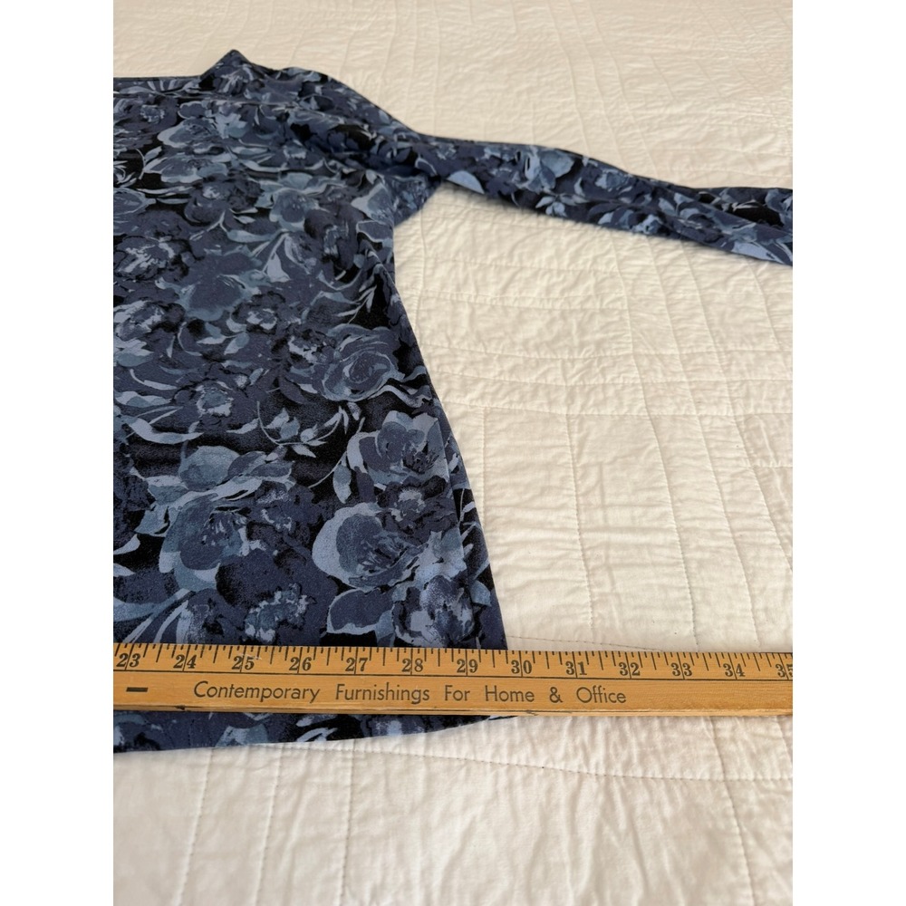 Denim & Co. Blue Floral Rose Print Long Sleeve Top 3X A282205 Cotton Spandex - Picture 5 of 10